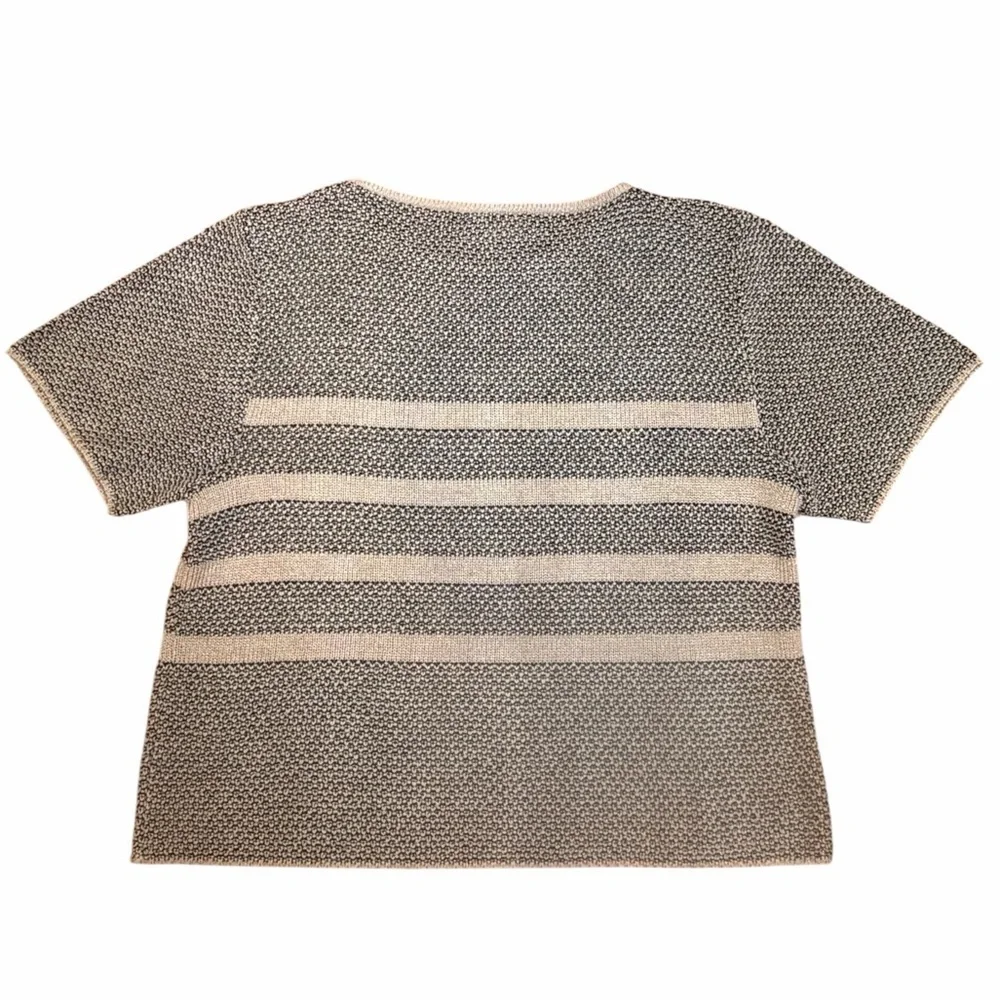 Vintage DYLANI Knitwear Knit Top Tan Black Stripe Short Sleeve Women's Medium